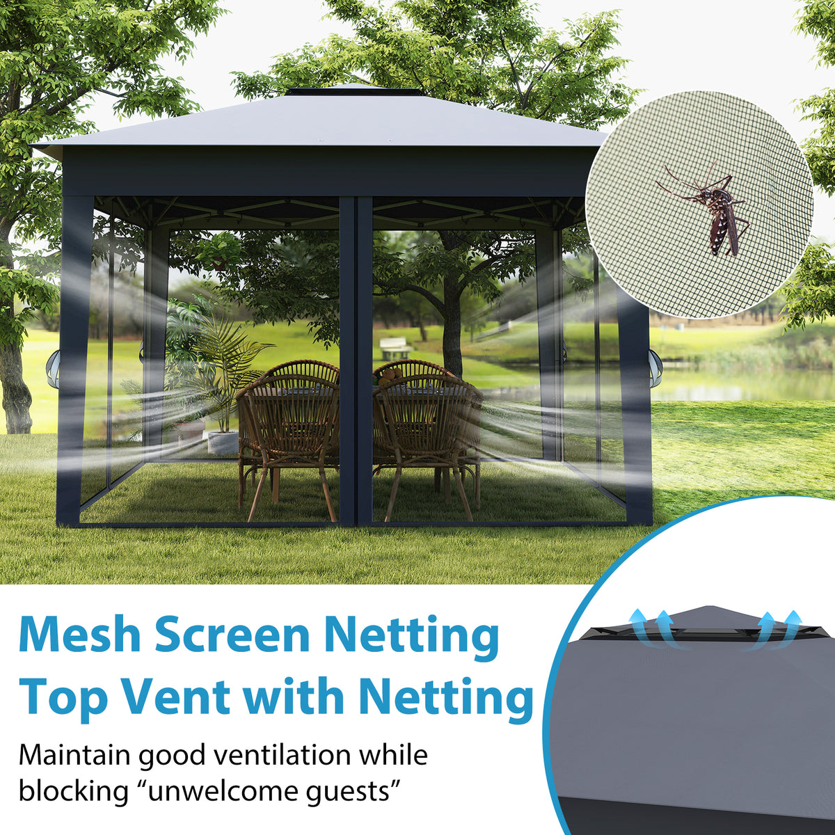 11 X FT Pop Up Gazebo with Mesh Netting and Double Roof