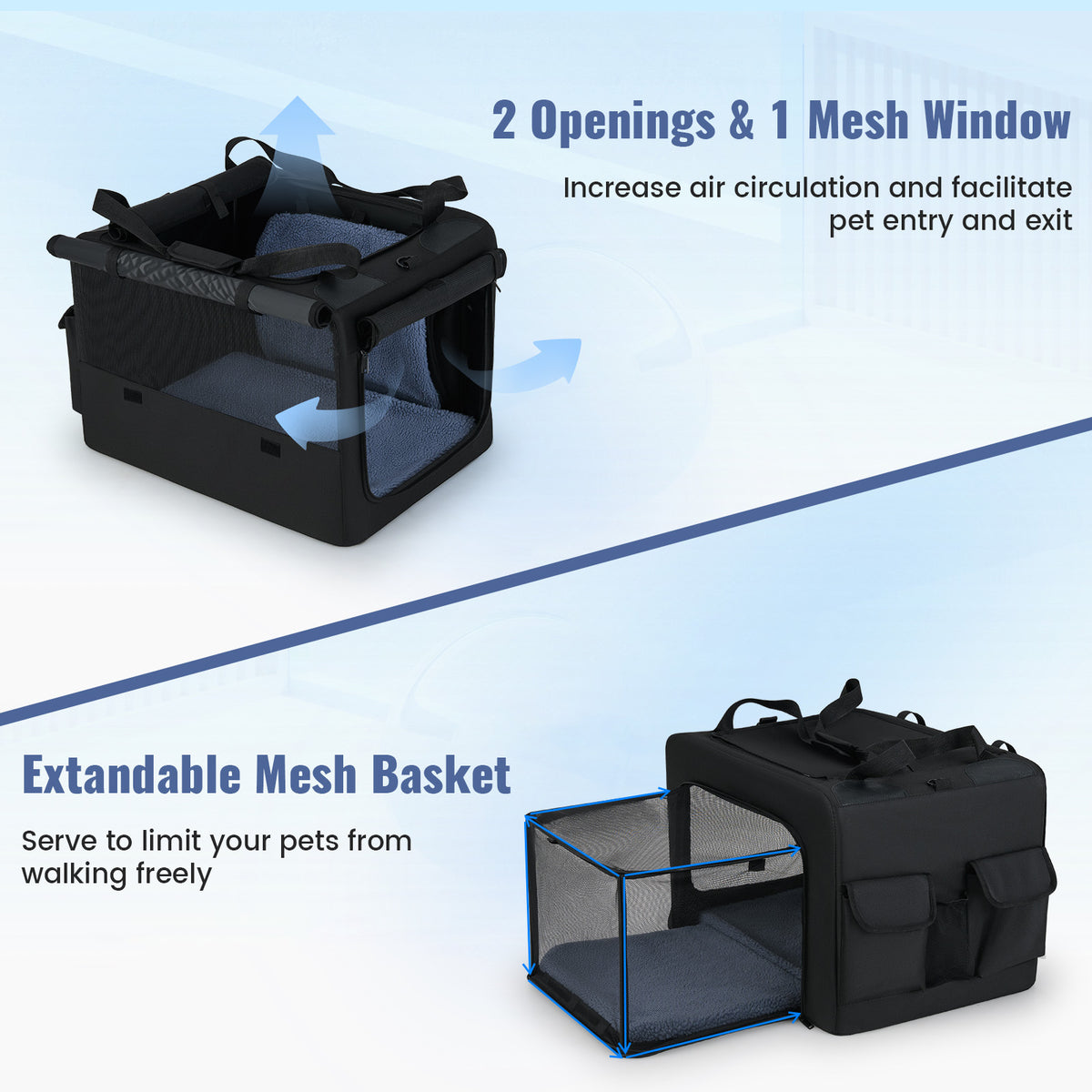 Foldable Pet Carrying Bag with Mesh Openings and Cushions - S Variation