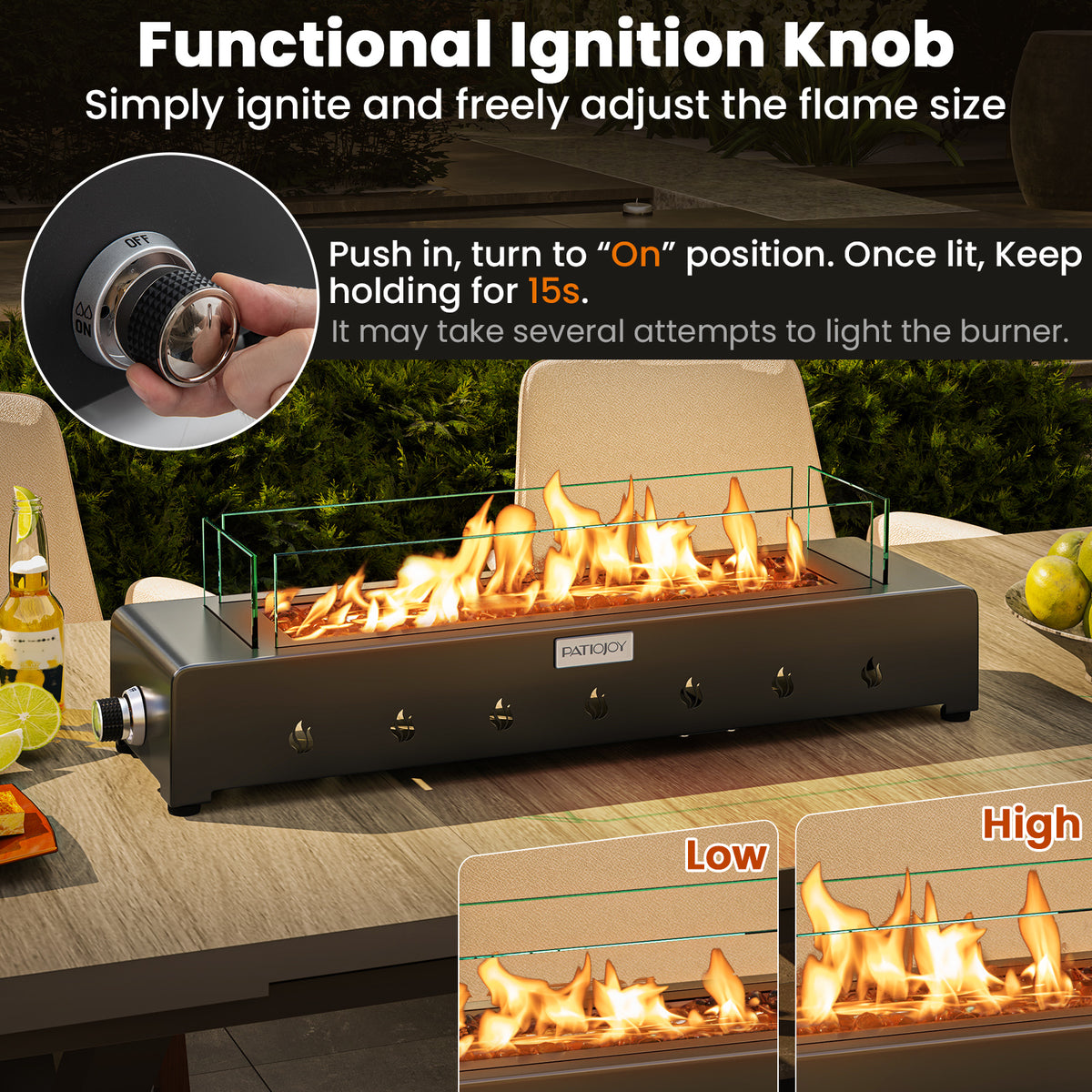 Portable Mini Propane Fireplace – 40,000 BTU, Stainless Steel Burner