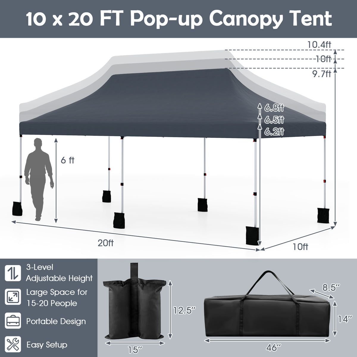 10 X 20 FT Pop up Canopy Tent Foldable Portable Outdoor Gazebo with