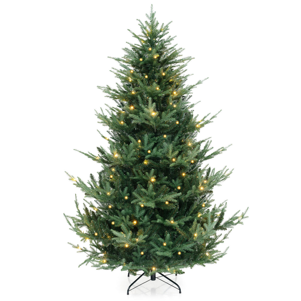 7 Ft Pre-Lit Artificial Christmas Tree with Warm White LED Lights - Costway