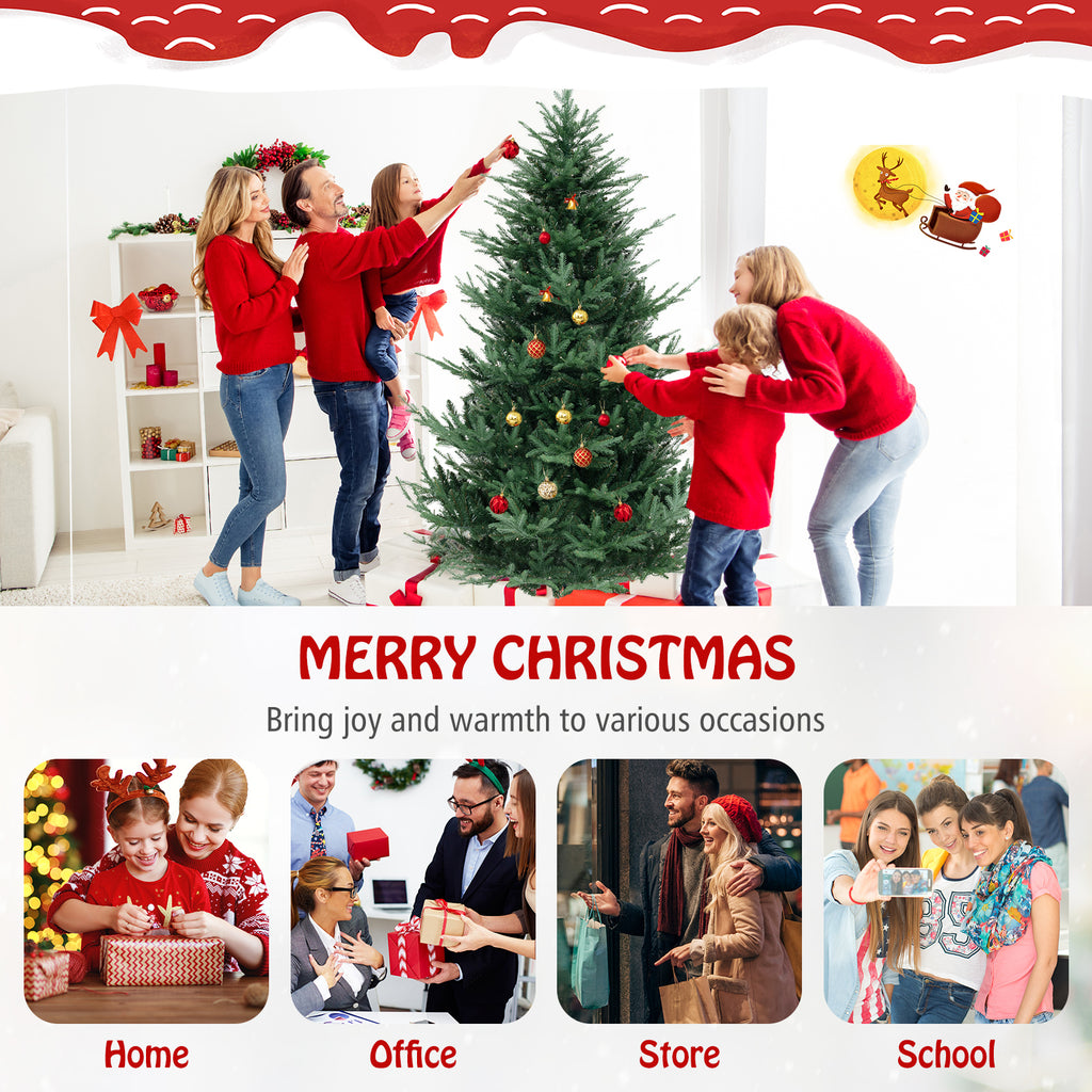 7 Ft Pre-Lit Artificial Christmas Tree with Warm White LED Lights - Costway
