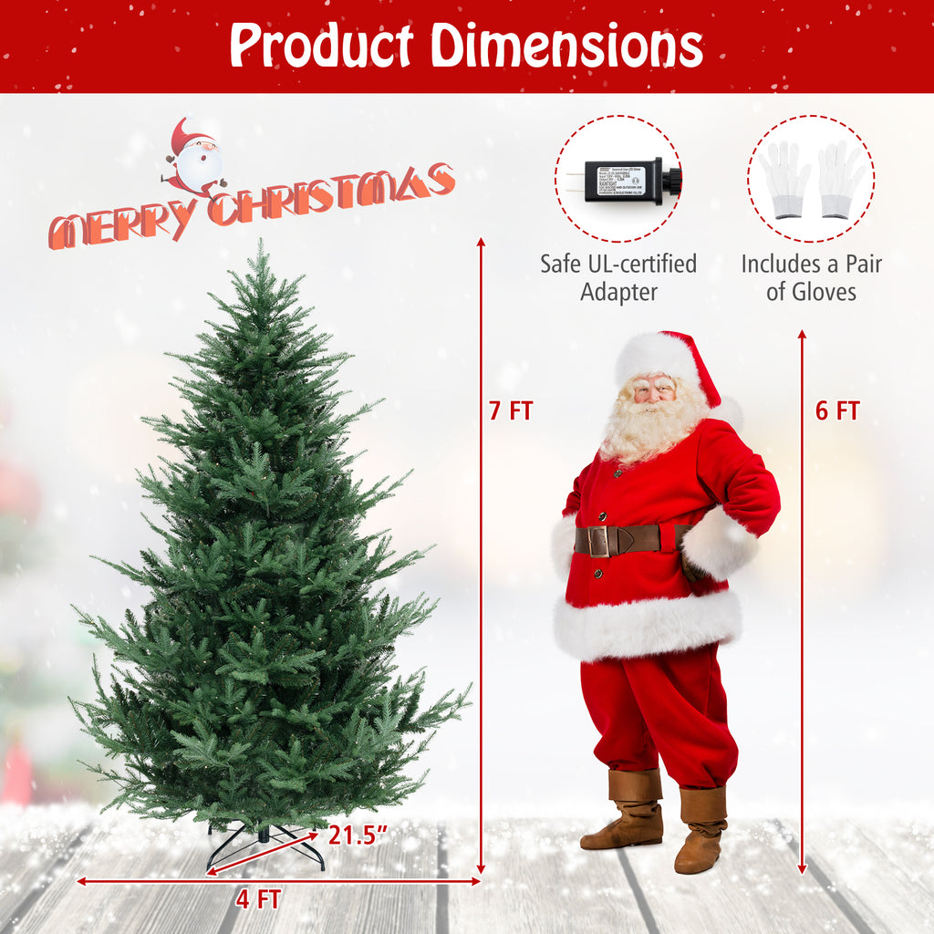 7 Ft Pre-Lit Artificial Christmas Tree with Warm White LED Lights - Costway