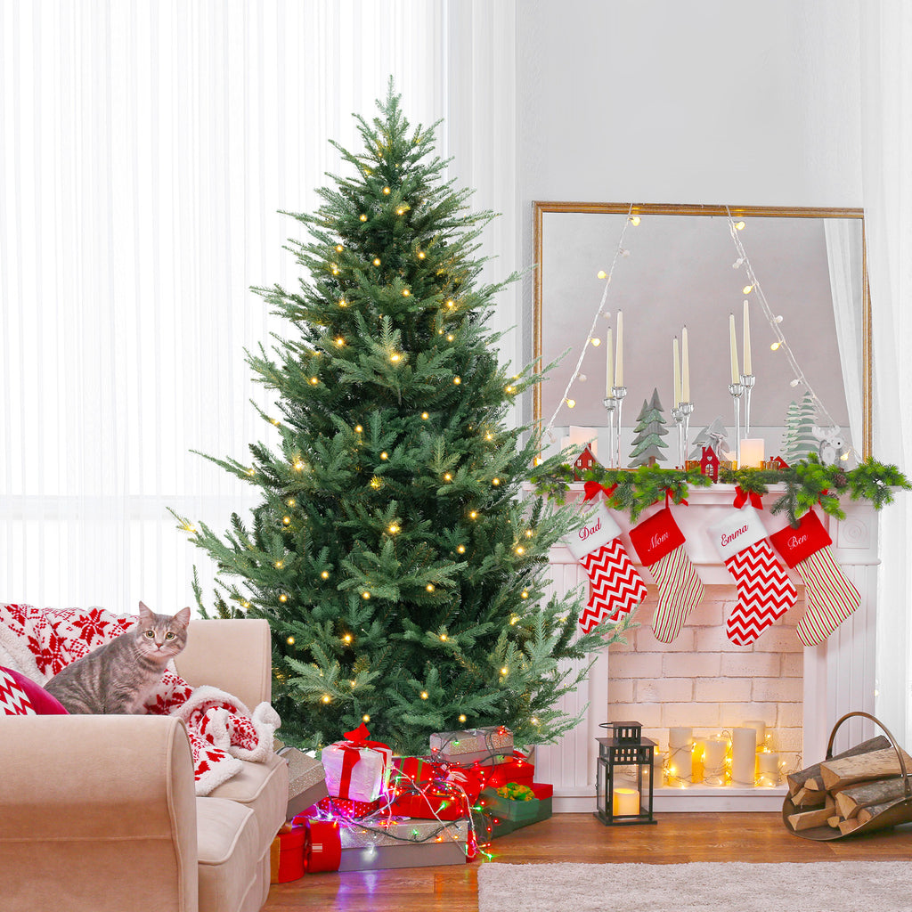 7 Ft Pre-Lit Artificial Christmas Tree with Warm White LED Lights - Costway