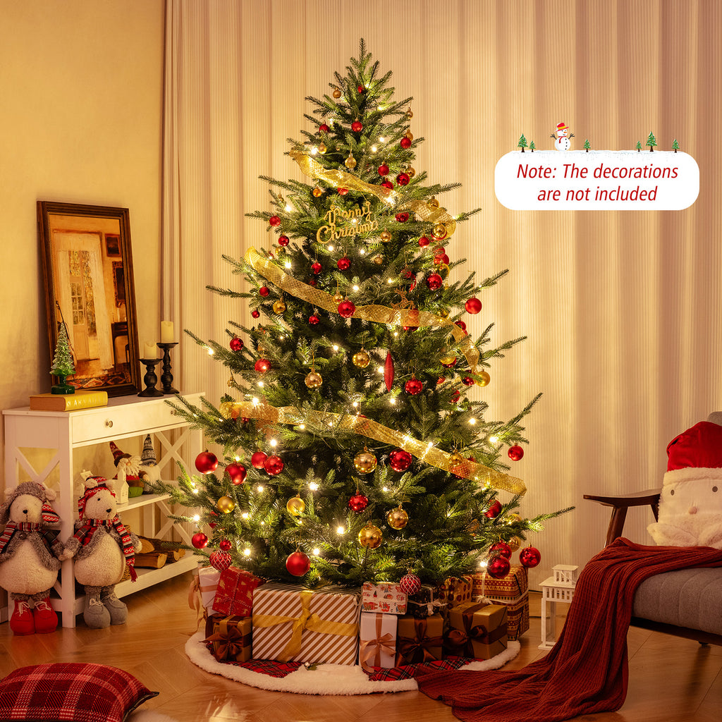7 Ft Pre-Lit Artificial Christmas Tree with Warm White LED Lights - Costway