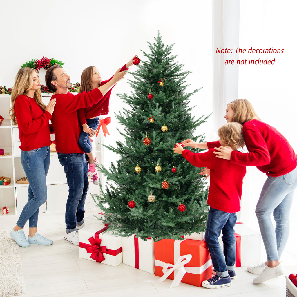 7 Ft Pre-Lit Artificial Christmas Tree with Warm White LED Lights - Costway