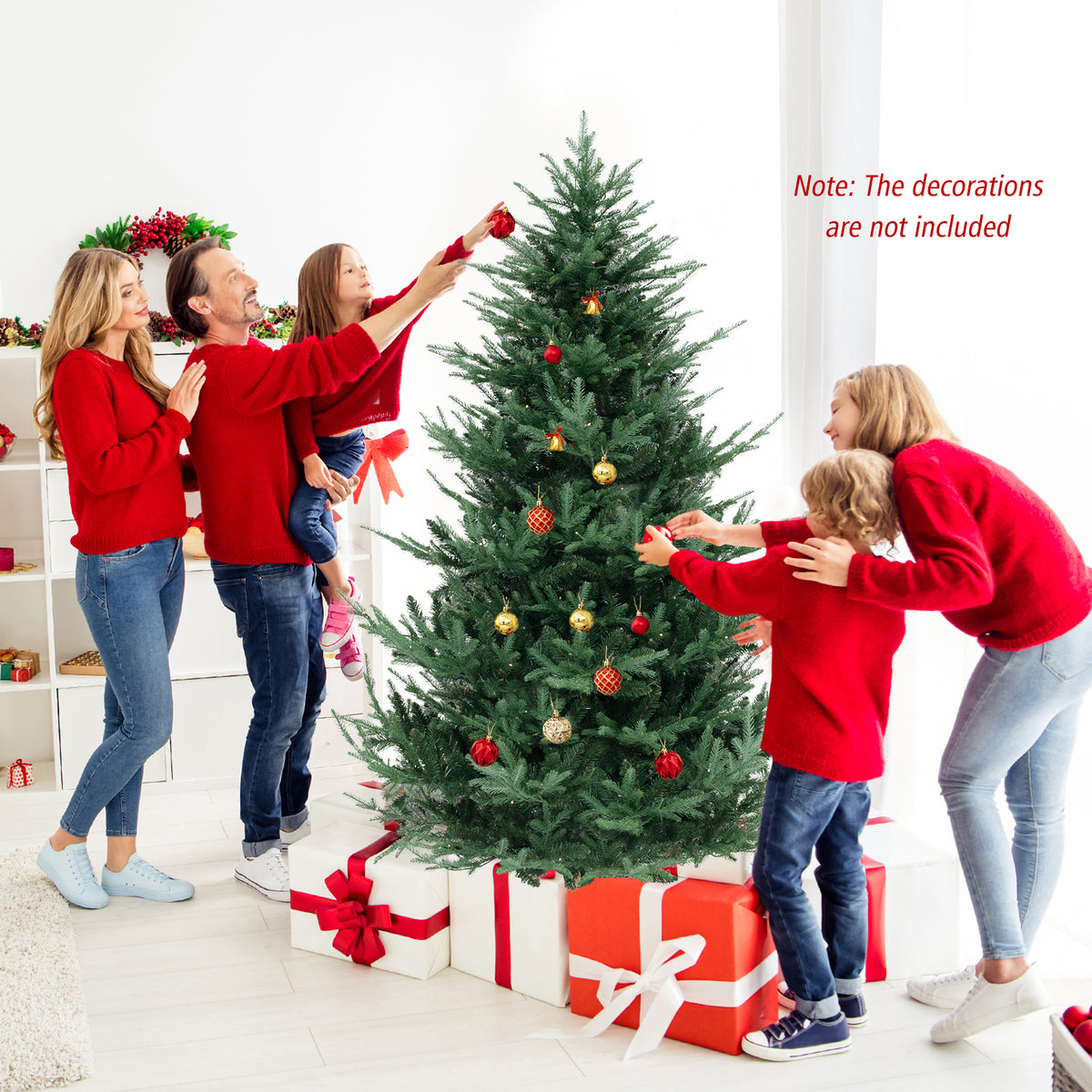 7 Ft Pre-Lit Artificial Christmas Tree with Warm White LED Lights - Costway