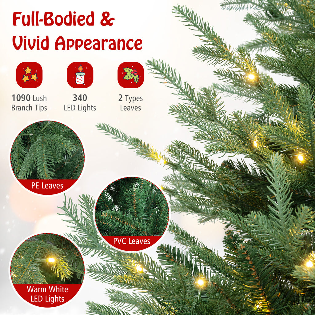 7 Ft Pre-Lit Artificial Christmas Tree with Warm White LED Lights - Costway
