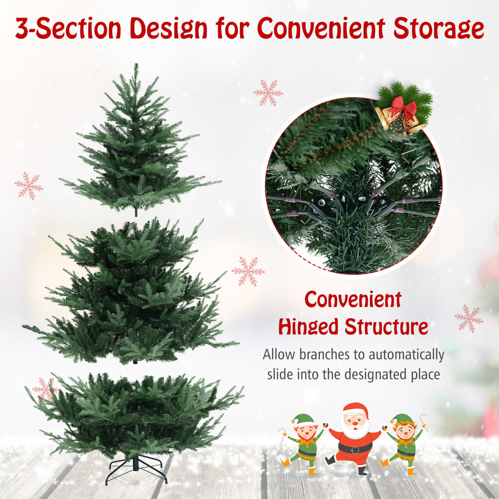 7 Ft Pre-Lit Artificial Christmas Tree with Warm White LED Lights - Costway