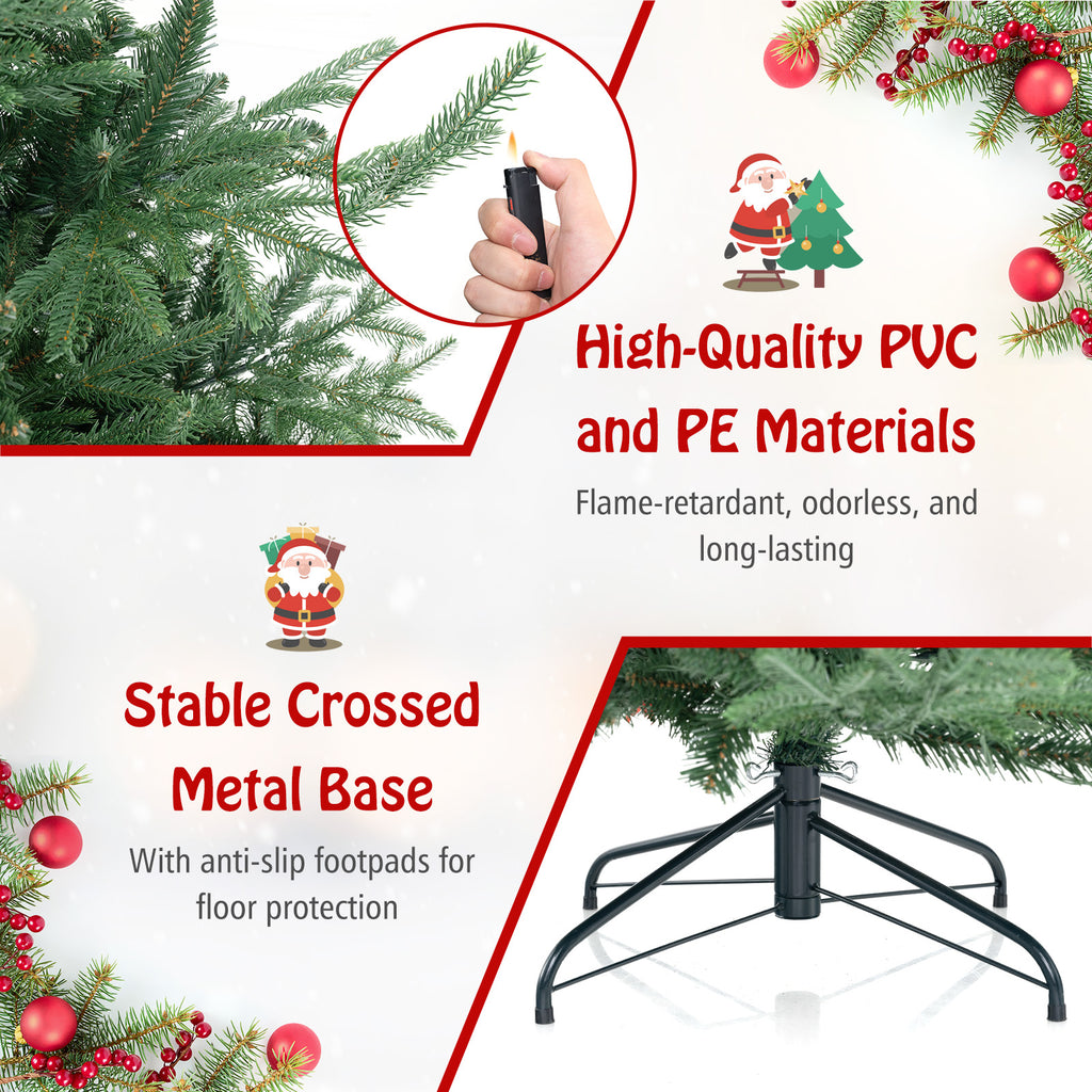 7 Ft Pre-Lit Artificial Christmas Tree with Warm White LED Lights - Costway
