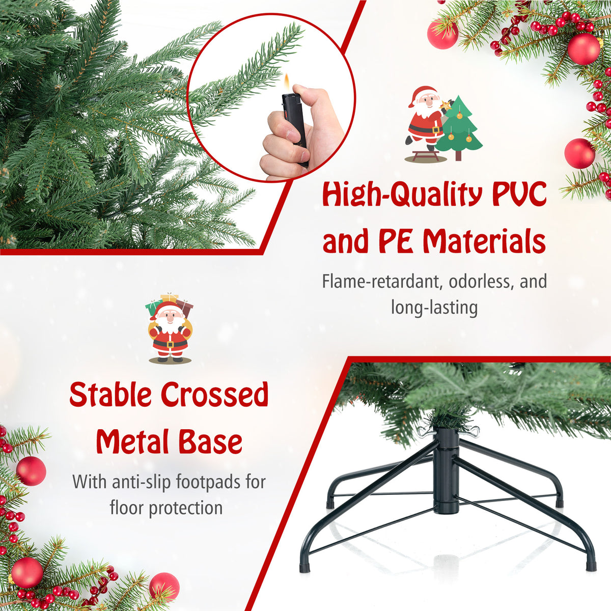 7 Ft Pre-Lit Artificial Christmas Tree with Warm White LED Lights - Costway