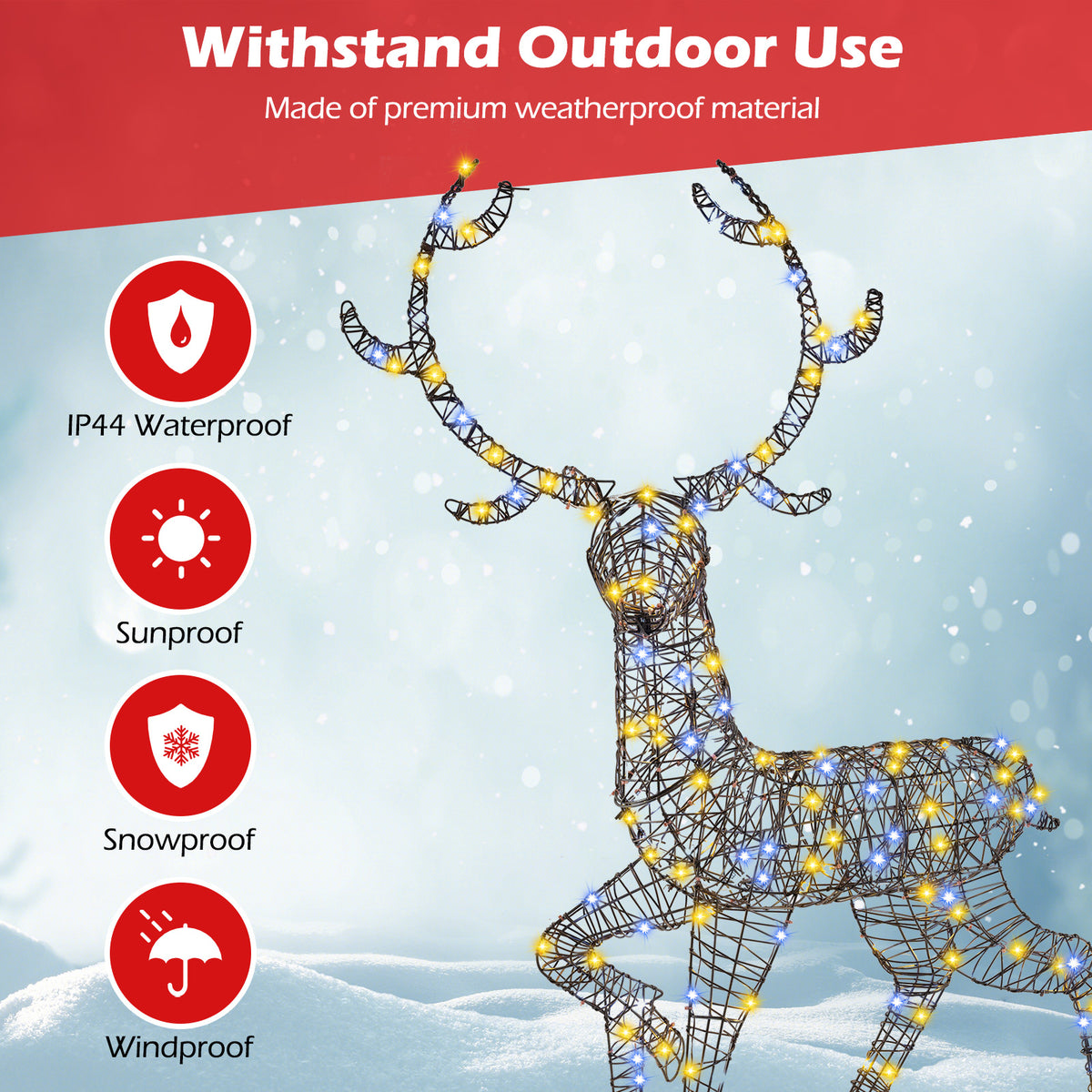 Pre-Lit Christmas Reindeer with 170 LED Lights - 4.6 Ft Indoor & Outdoor Decor - Variation 1-Piece