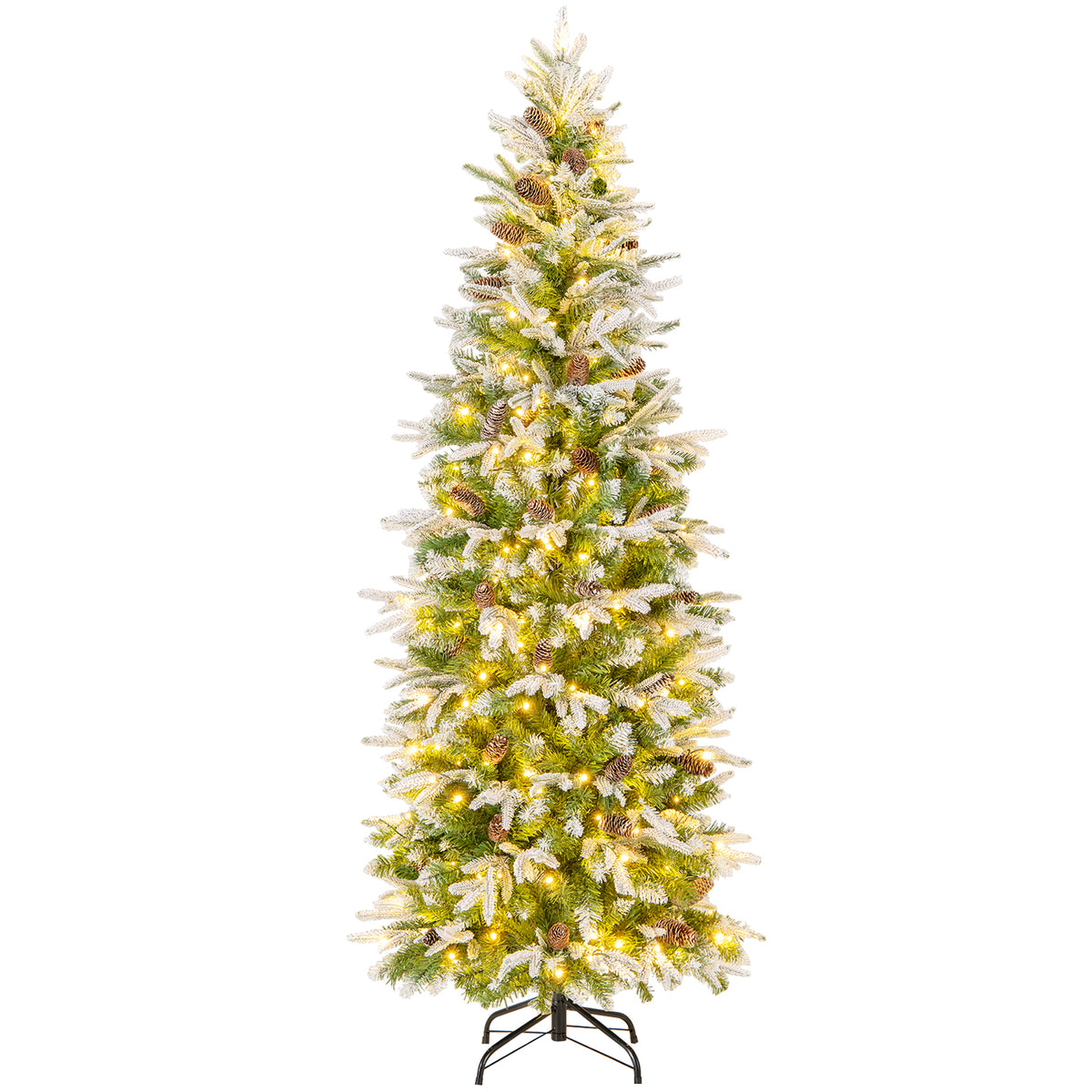 9 ft Pre-Lit Artificial Christmas Tree Snow Flocked Hinged - Costway