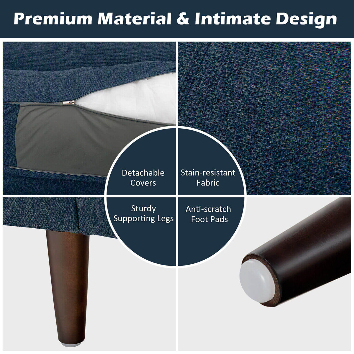 Modern Upholstered Sofa Set with Removable Cushion Covers - Navy