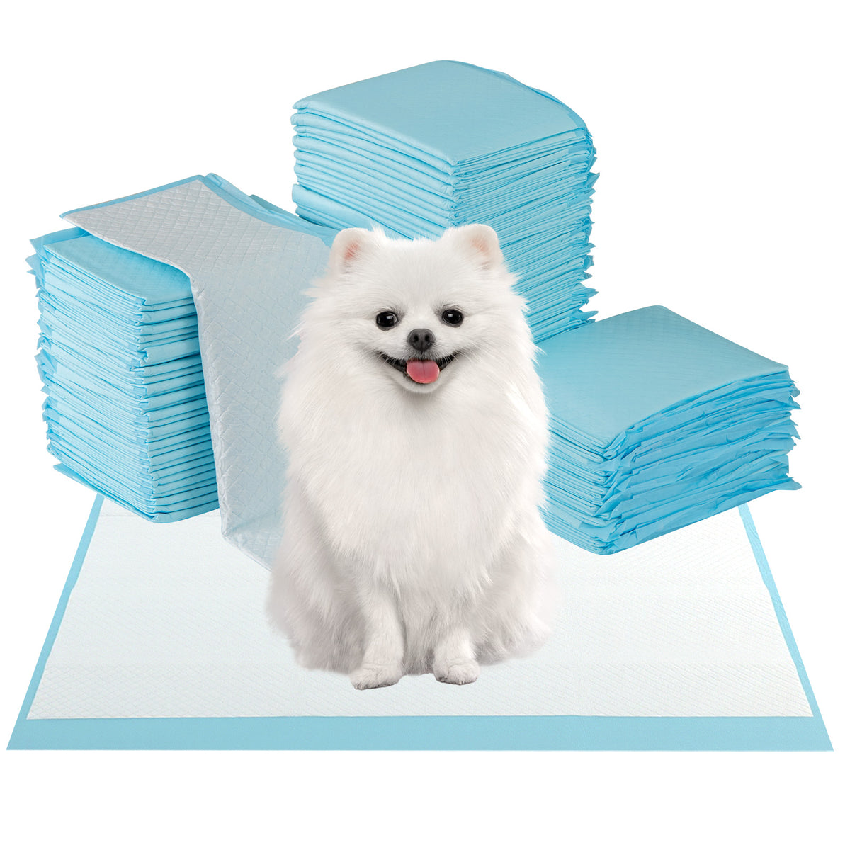 Dog and Puppy Pee Pads 24x17 Inches, 300 Count, Blue - Leakproof Potty Training Sheets with 5-Layer Absorption