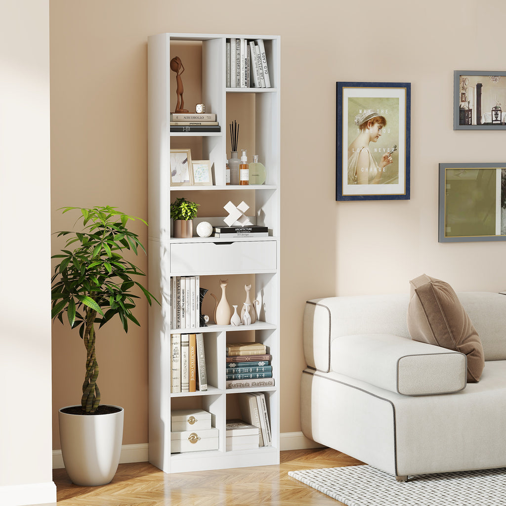 7-tier Bookshelf with Drawer 180cm Floor Standing Display Rack