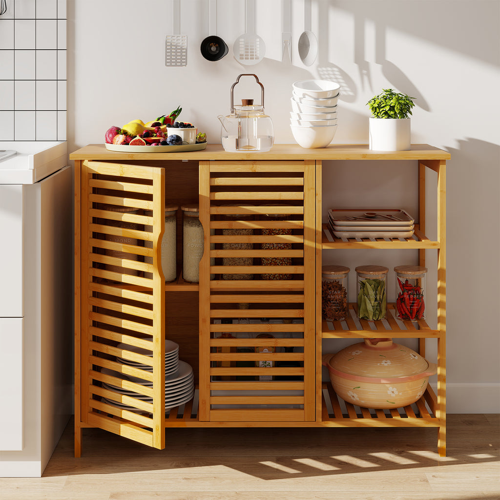 Bamboo Bathroom Cabinet 2-Door Storage with Shelves - 31.5-inch H