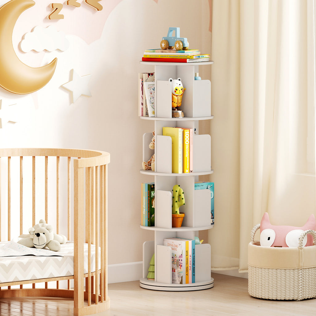 4-Tier Rotating Bookshelf 360° Display Rack - White