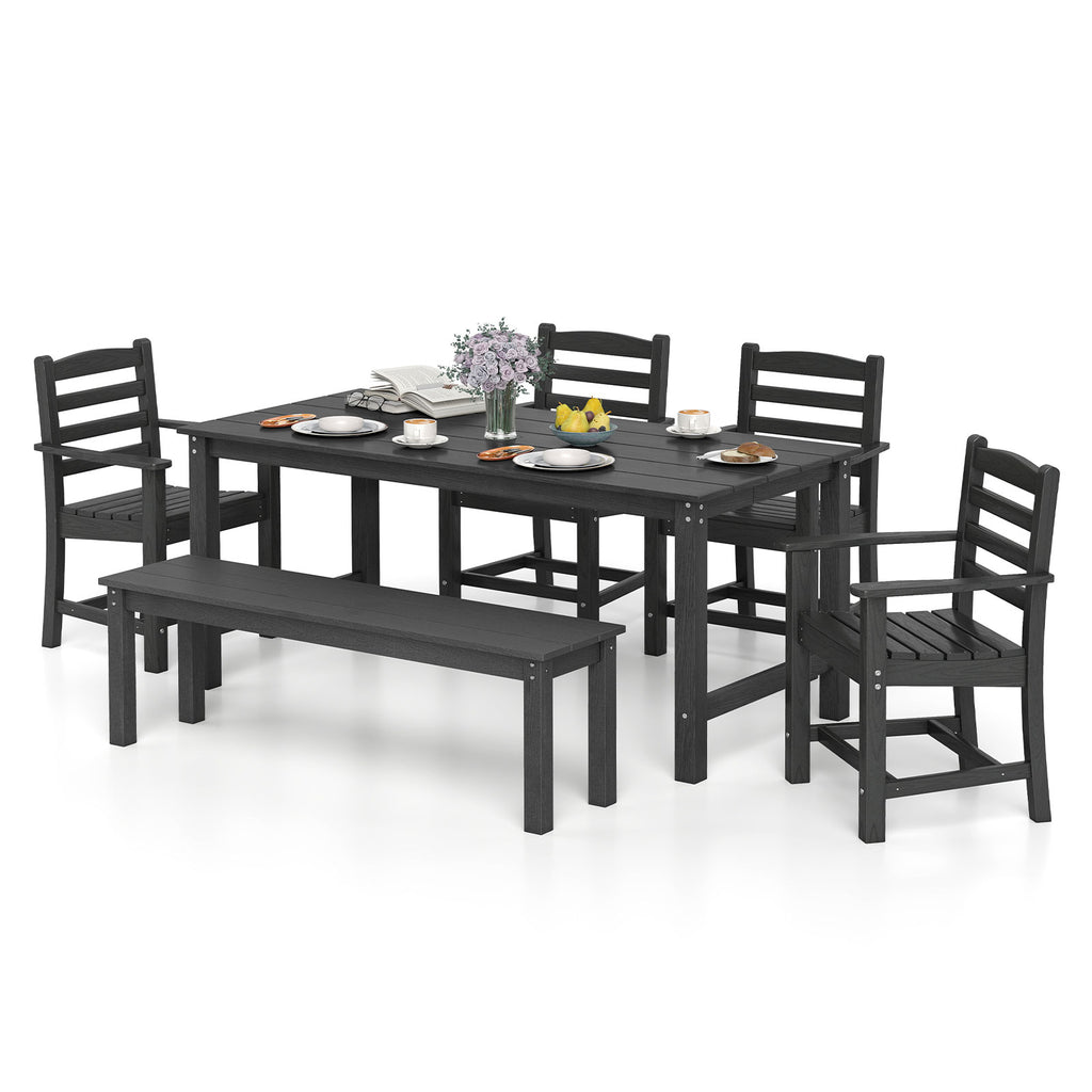 Outdoor Dining Set 6-Piece with Table, 5 Chairs & Bench, Gray