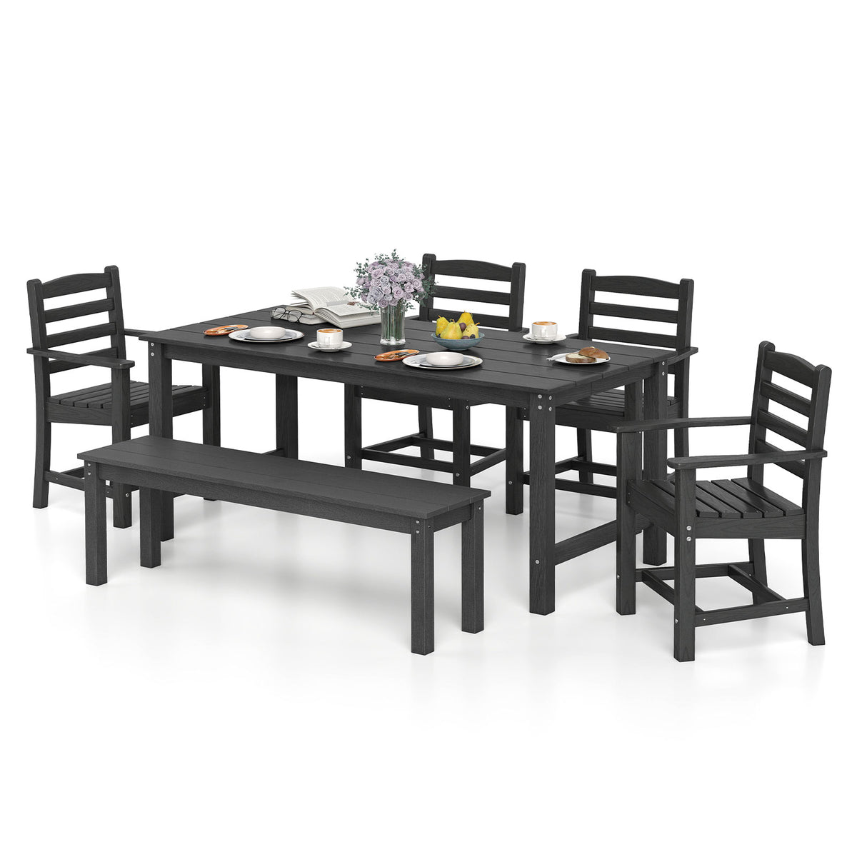 Outdoor Dining Set 6-Piece with Table, 5 Chairs & Bench, Gray