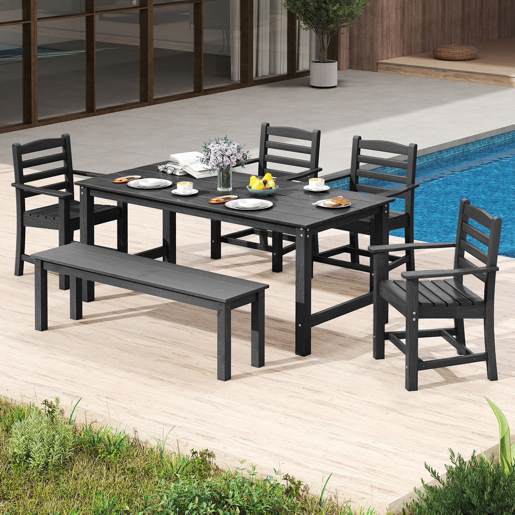 Outdoor Dining Set 6-Piece with Table, 5 Chairs & Bench, Gray