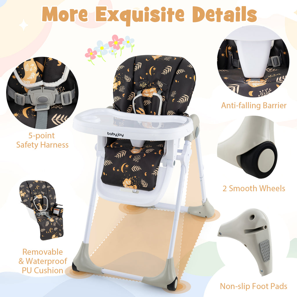 Dark Brown 3-in-1 Convertible Baby High Chair with 7 Heights & Double Food Tray