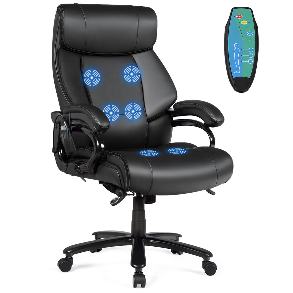 PU Leather Massage Office Chair with Foam Cushion – Big & Tall, Black