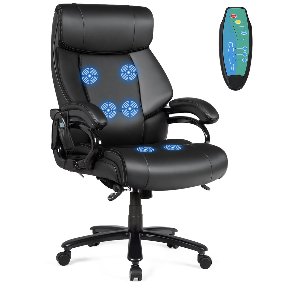 PU Leather Massage Office Chair with Foam Cushion – Big & Tall, Black