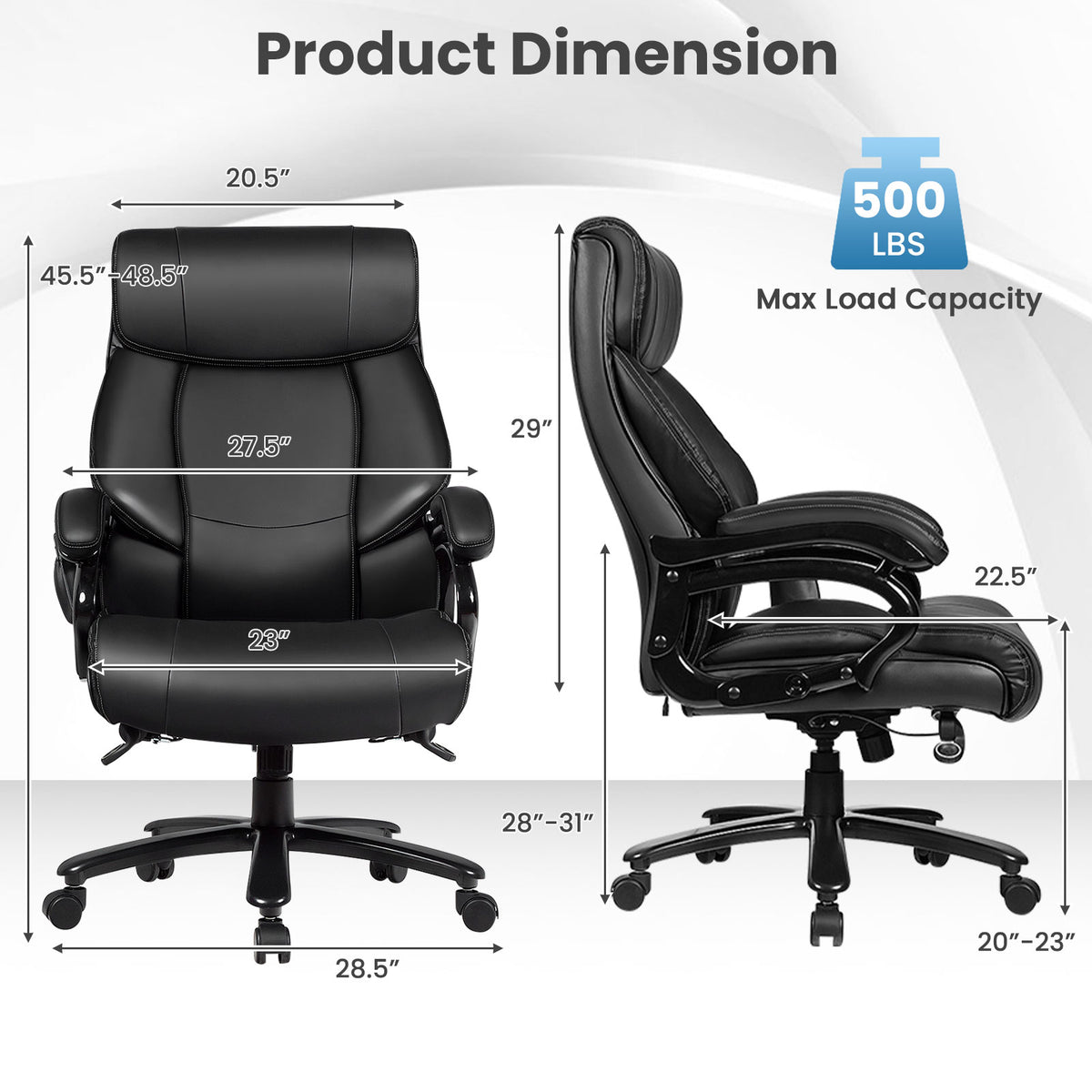 PU Leather Massage Office Chair with Foam Cushion – Big & Tall, Black