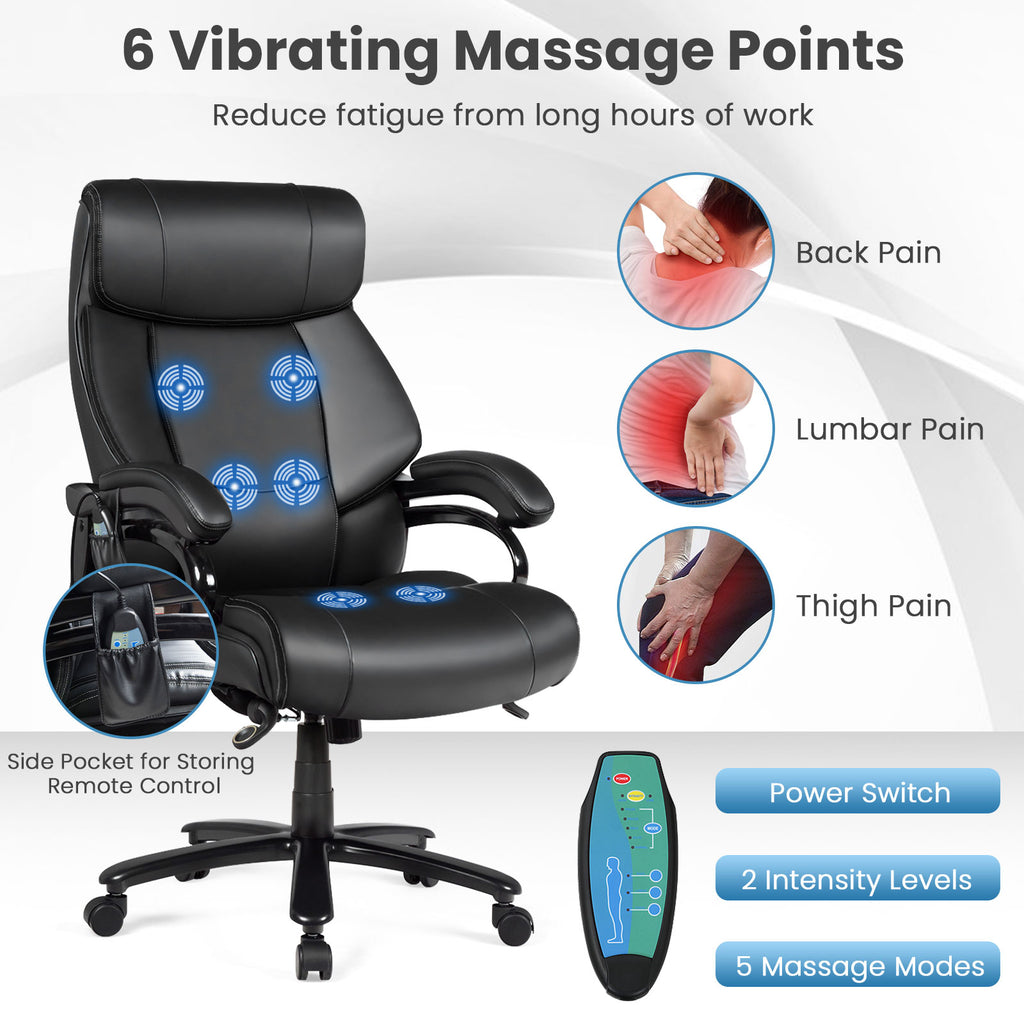 PU Leather Massage Office Chair with Foam Cushion – Big & Tall, Black