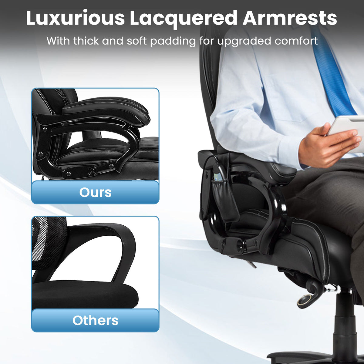 PU Leather Massage Office Chair with Foam Cushion – Big & Tall, Black
