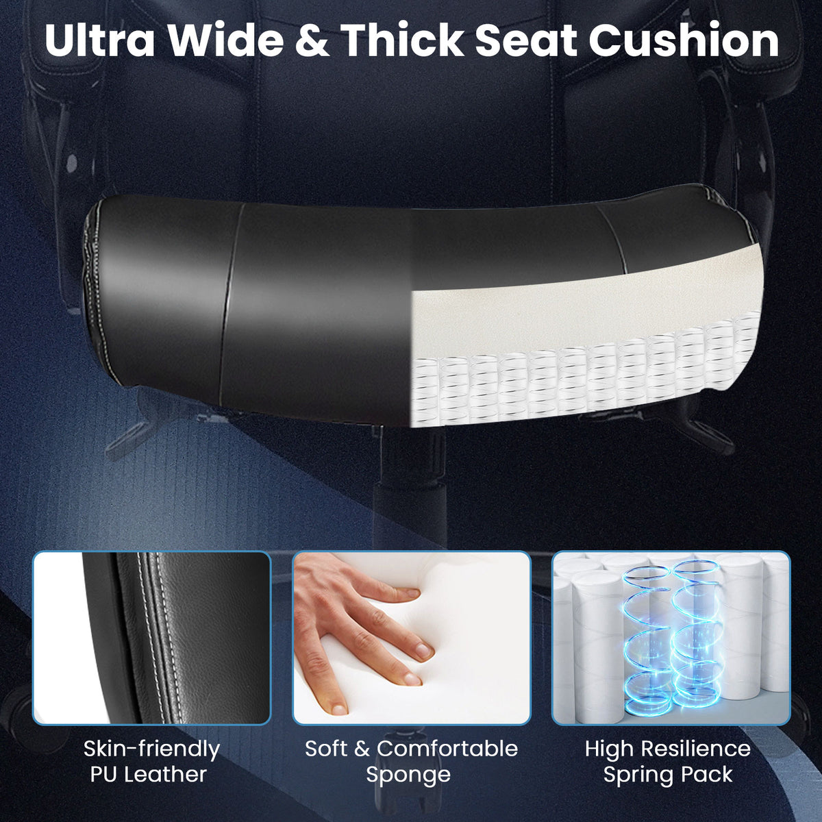 PU Leather Massage Office Chair with Foam Cushion – Big & Tall, Black