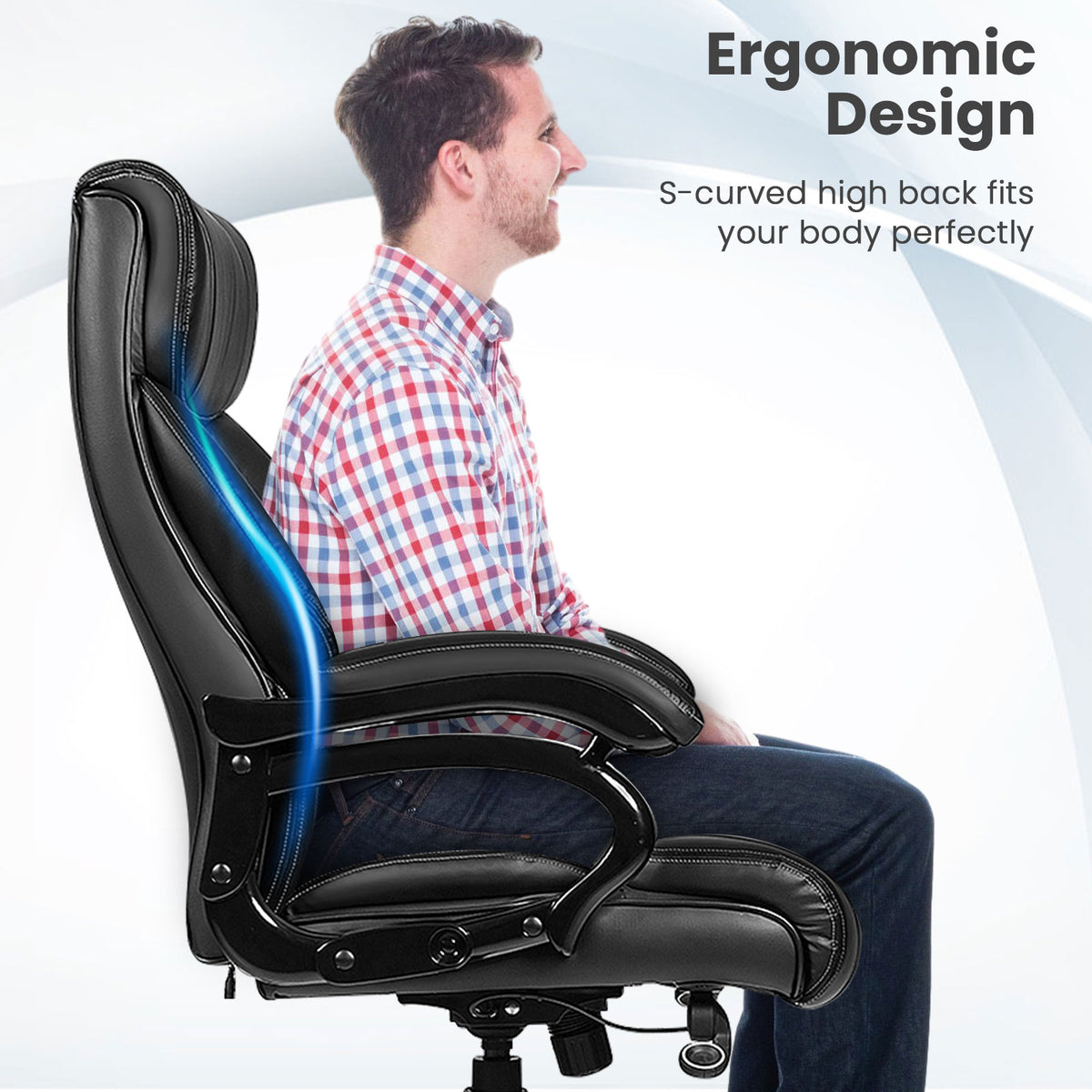 PU Leather Massage Office Chair with Foam Cushion – Big & Tall, Black