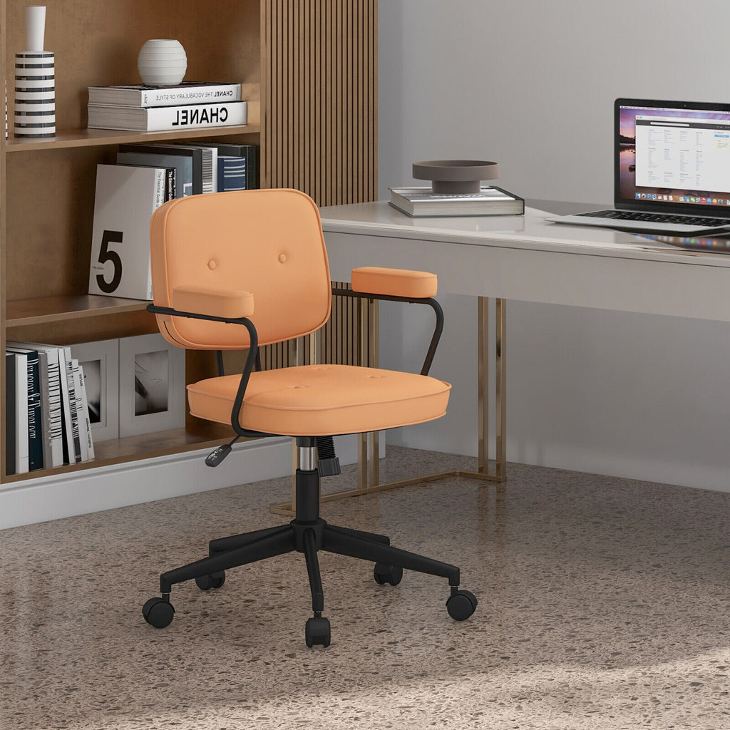 PU Leather Office Chair with Rocking Backrest, Orange - 36" H