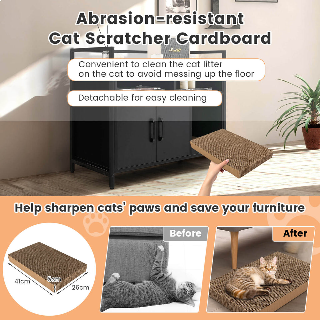 Hidden Cat Washroom Enclosure with Double Doors & Scratch Cardboard - Black