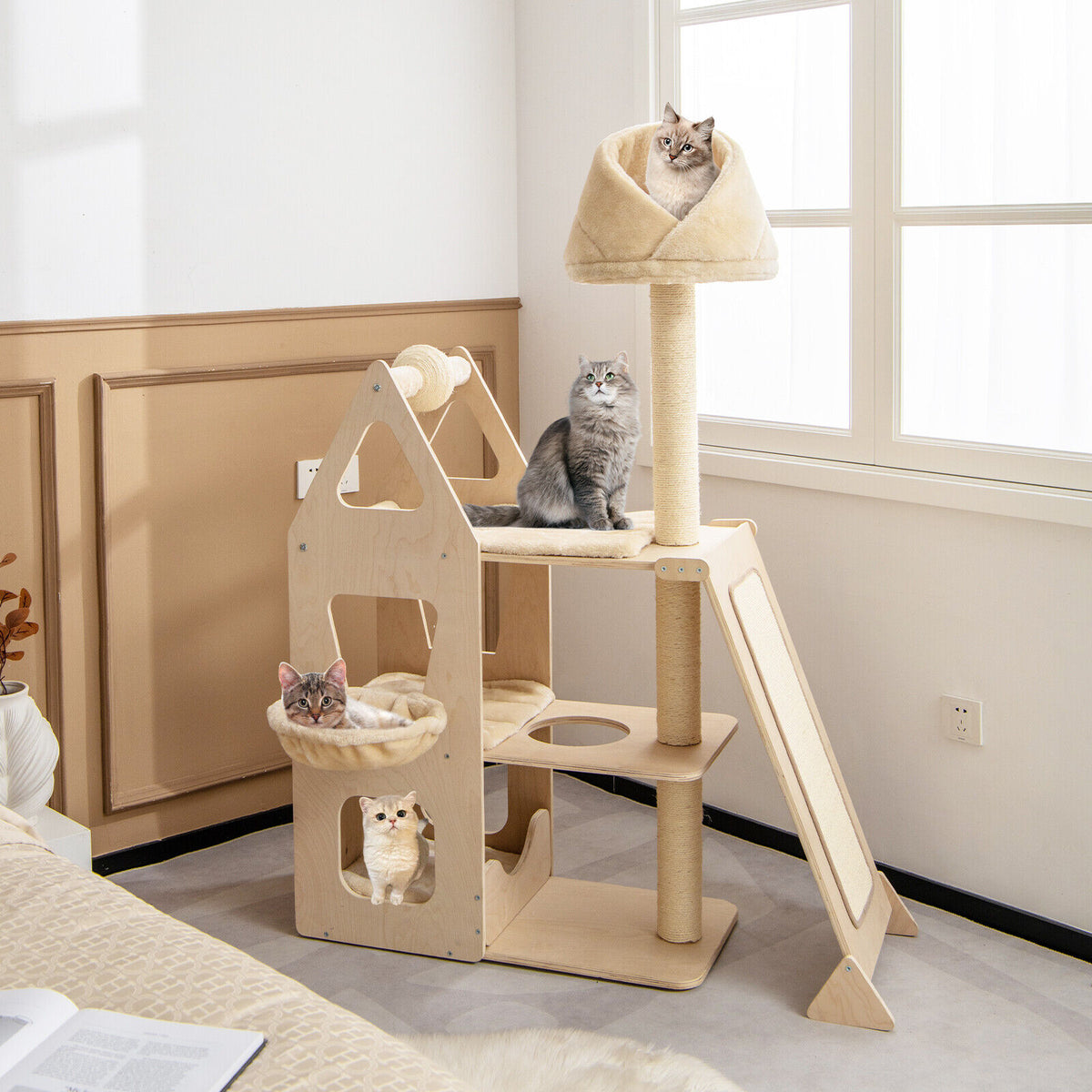 Multi-Level Cat Tree with Sisal Scratching Post - Beige