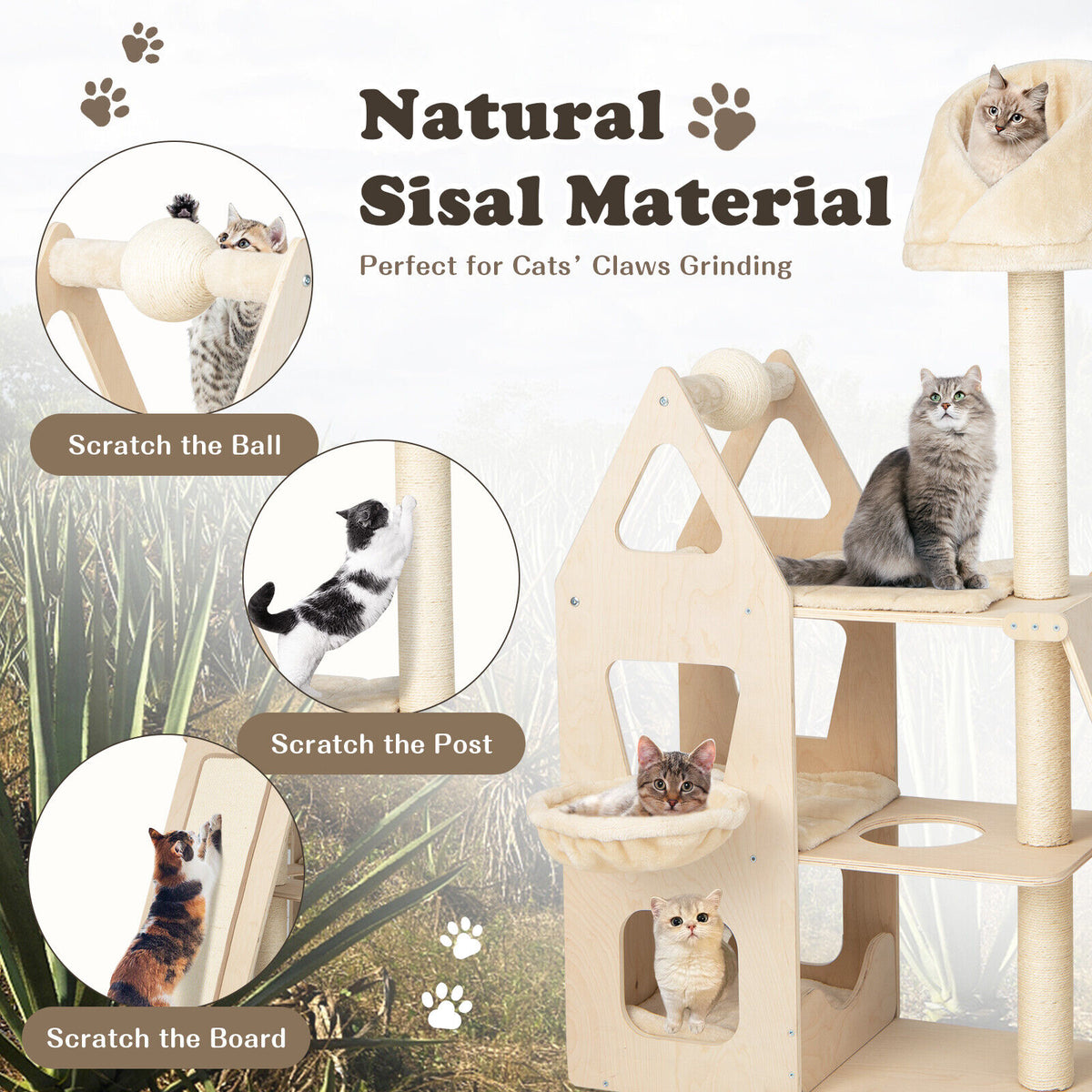 Multi-Level Cat Tree with Sisal Scratching Post - Beige
