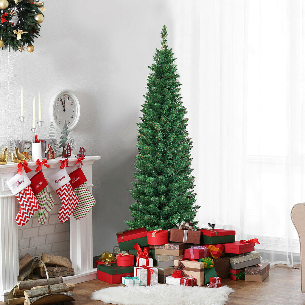 5 Ft Slim PVC Artificial Christmas Tree with Metal Stand - Costway