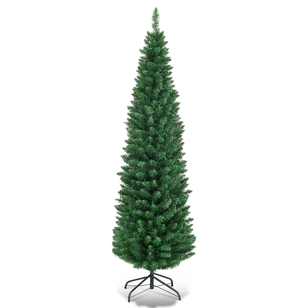 5 Ft Slim PVC Artificial Christmas Tree with Metal Stand - Costway