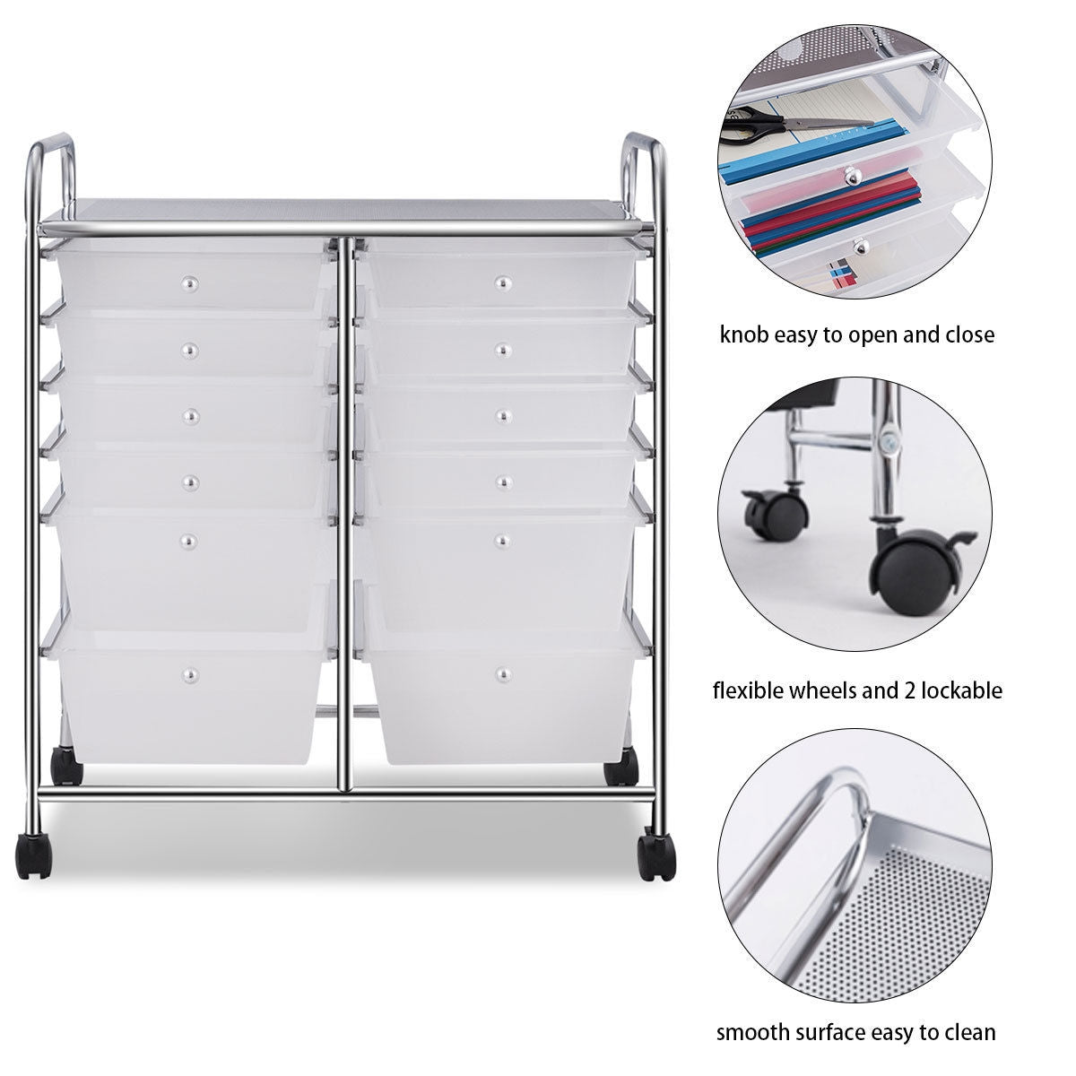 12-Drawer Rolling Storage Cart, White