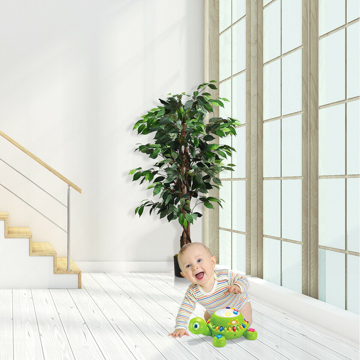 4 Feet Artificial Ficus Tree - Indoor & Outdoor Silk Plant with 504 Leaves