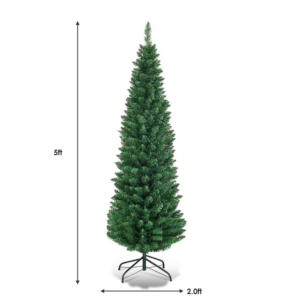 5 Ft Slim PVC Artificial Christmas Tree with Metal Stand - Costway