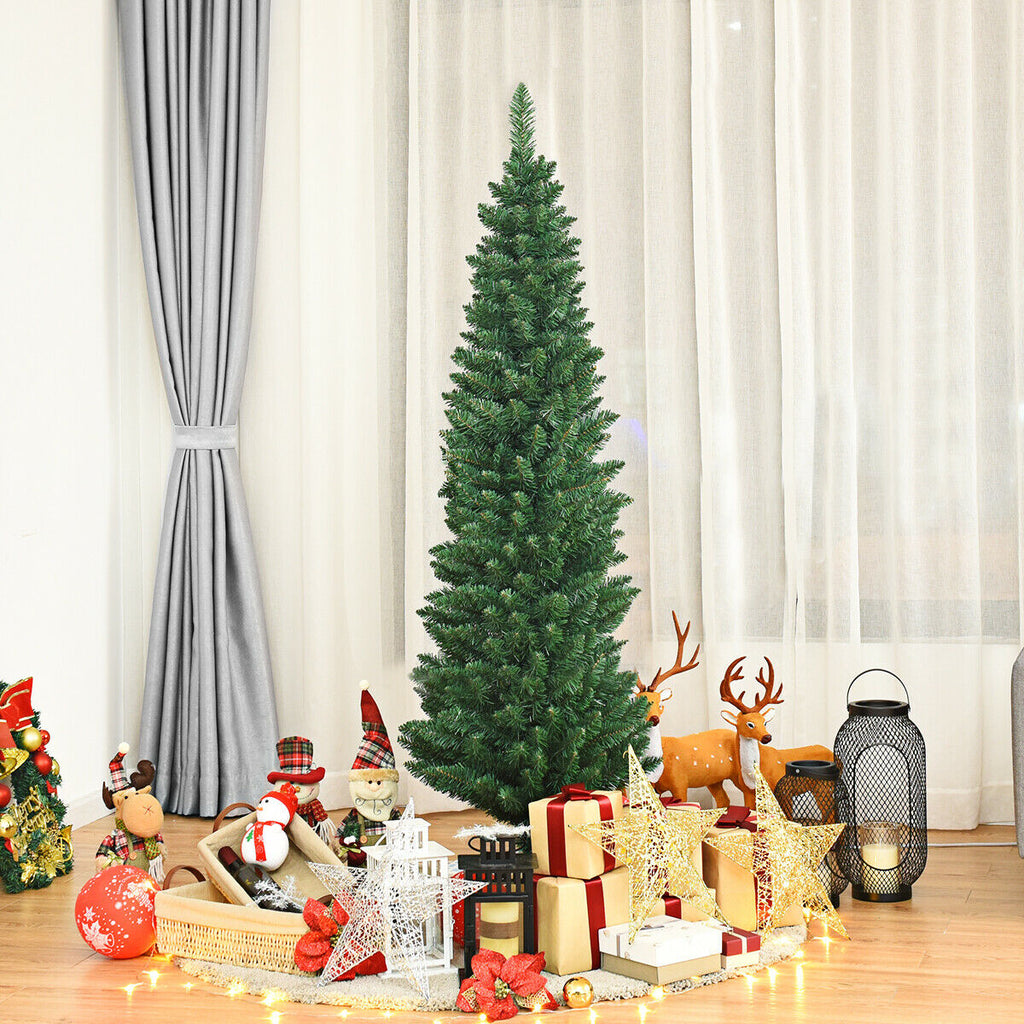 5 Ft Slim PVC Artificial Christmas Tree with Metal Stand - Costway