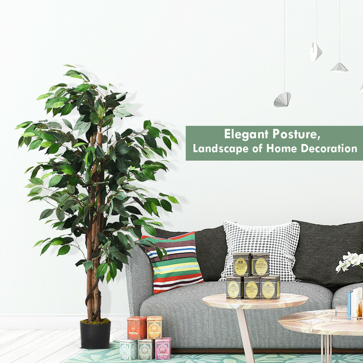 4 Feet Artificial Ficus Tree - Indoor & Outdoor Silk Plant with 504 Leaves