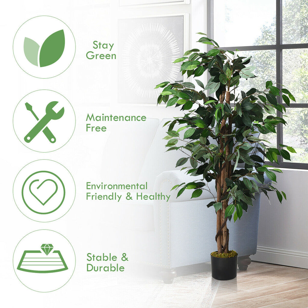 4 Feet Artificial Ficus Tree - Indoor & Outdoor Silk Plant with 504 Leaves