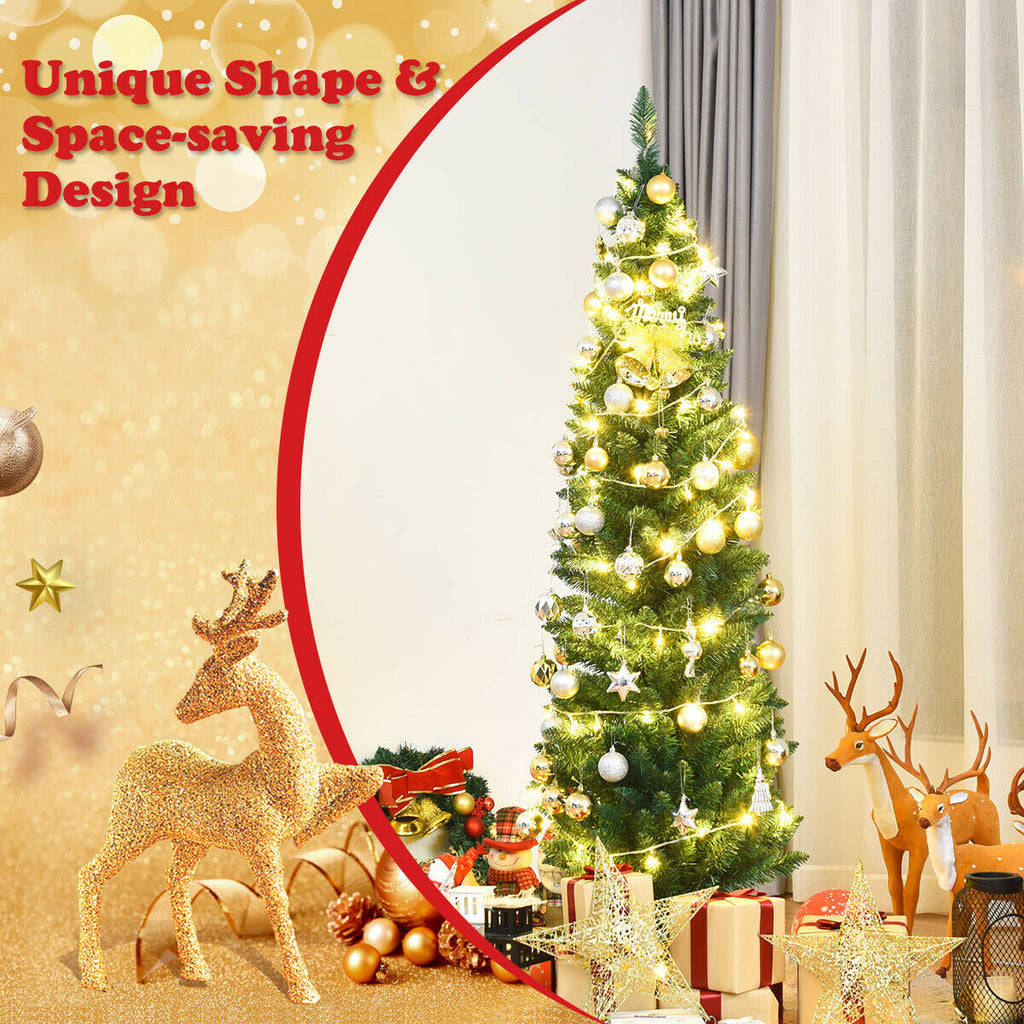 5 Ft Slim PVC Artificial Christmas Tree with Metal Stand - Costway