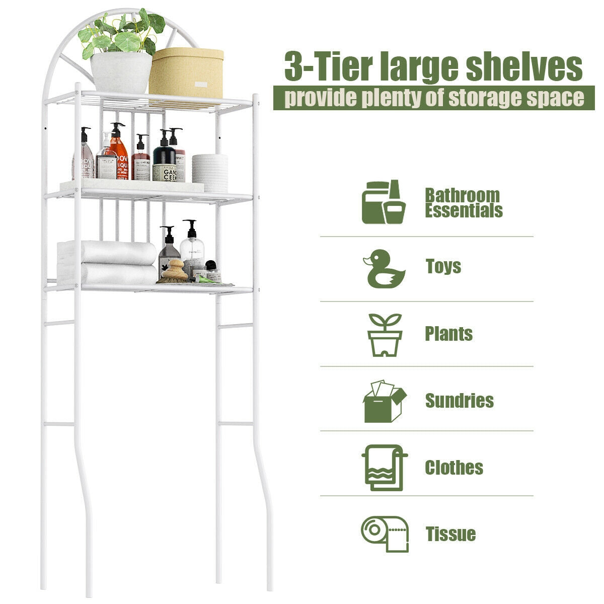 3-Tier Over-the-Toilet Storage Rack - 23 x 68 Inch