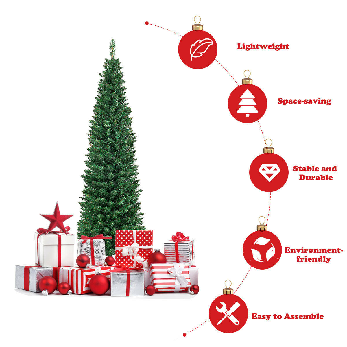 5 Ft Slim PVC Artificial Christmas Tree with Metal Stand - Costway