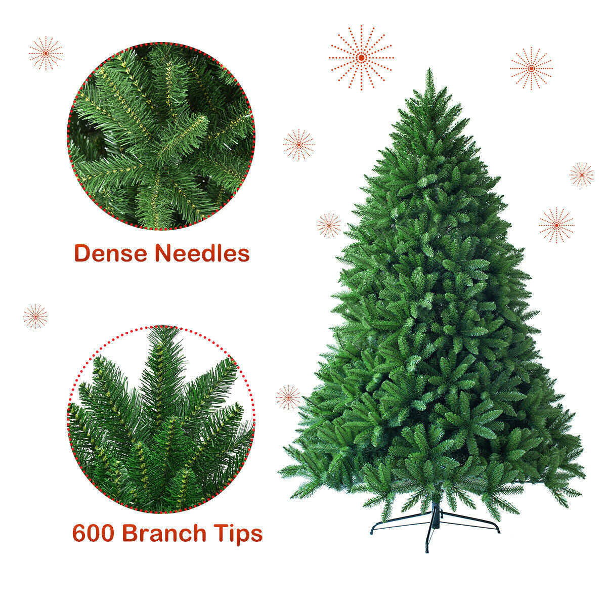 Artificial Fir Christmas Tree with 600 Tips - 5 Feet Holiday Decor