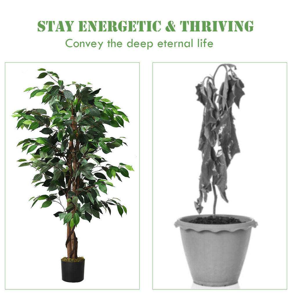 4 Feet Artificial Ficus Tree - Indoor & Outdoor Silk Plant with 504 Leaves